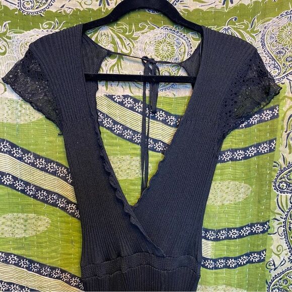 Zara Knit Italian Yarn Black Lace Open Back Maxi Dress Size Small - Picture 4 of 16